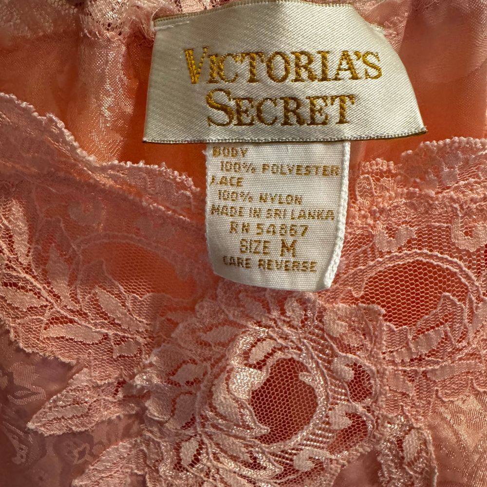 Vintage Victorias Secret Gold‎ Label Medium Slip Dress Satin Chemise Pink Lace - Picture 8 of 13